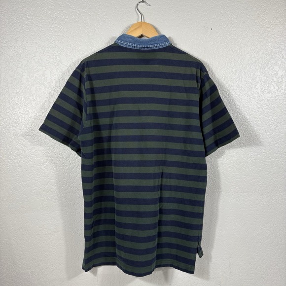 Vintage Polo Ralph Lauren Denim Collar Polo Shirt Preppy Striped X-Large - Picture 2 of 5